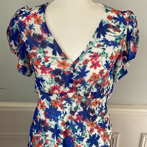 Calvin Klein Women's Puff-Sleeve Midi Dress, Atlantis Multi Size 6 Floral - Picture 3 of 14